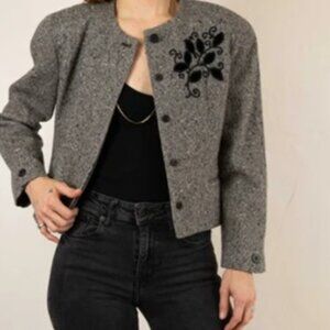 JONES NEW YORK cropped tweed jacket grey size 10 JONES NEW YORK
